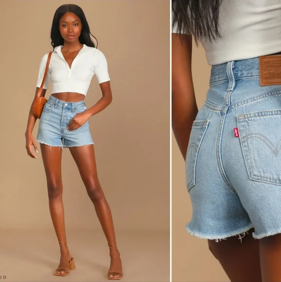 Levi's Premium Ribcage Light Wash Denim High-Rise Cutoff Shorts Size 28 - Picture 1 of 10